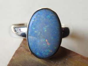 Australian <b>Opal</b> Bezel Setting Prong <b>Ring</b> 925 Sterling <b>Silver</b> Multi Fire October Birthstone Mens Doublets 7.75 US Size Handmade - Product Image 5