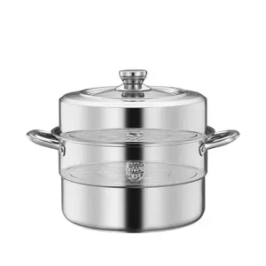 DIA Set peralatan masak Stainless Steel, panci kukus makanan portabel komersial 30CM 2 lapis 304 dengan tutup kaca