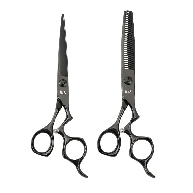 Zwart Titanium Haar Knippen Schaar Dunner Schaar Set Fingerdrop Professionele 440c Kapper Premium Stylist Schaar Re