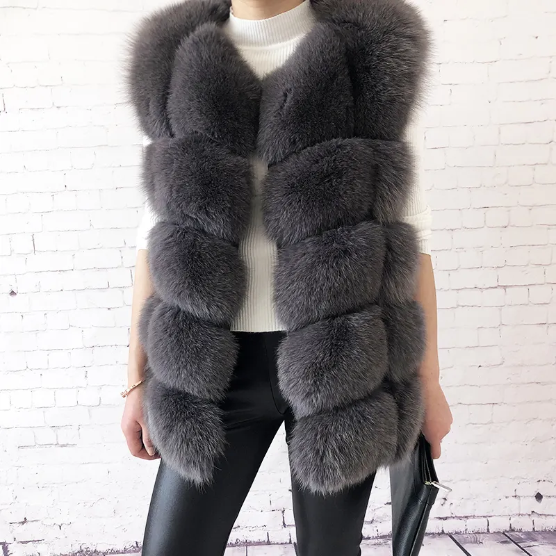 Chaleco de piel de zorro 100% natural para mujer, chaqueta de piel auténtica de alta calidad, 2019