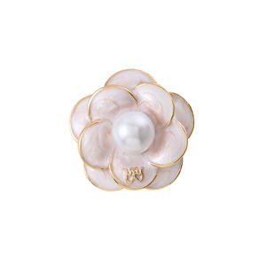 동백 브로치 틈새 디자인 다목적 한국식 골드 아연 합금 특징 꿀벌 꽃 핀 모양 라인 석 다이아몬드 진주 - Product Image 1