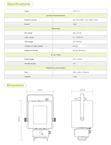 Máquina de rayos X Digital, dispositivo médico portátil de radiografía con pantalla táctil de 5kW y 100mA