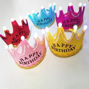 Selamat Ulang Tahun Kain Bukan Tenunan Ikat Kepala LED Berkedip Lampu Up Crown Hairband Anak-anak Ulang Tahun Perlengkapan Pesta