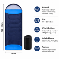 Sac de couchage enveloppant 4 saisons imperméable en Ripstop, ultraléger (1,1 kg-2,8 kg), raccordable, à capuche, lavable en machine, pour l'extérieur