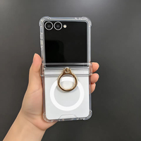 Z Flip 8 Telefon Kılıfı, Hava Yastıklı ve Düşmeye Dayanıklı Tasarım, PC Malzeme, Şeffaf Halka Tutucu, Flip 7/8 için