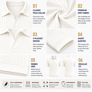 Polo en maille côtelée de luxe personnalisé pour homme, style Old Money, pull d'été doux et extensible, haut décontracté pour les vacances - Product Image 2
