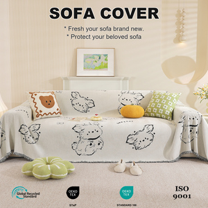 Copridivano in Lino <span class=keywords><strong>Ecru</strong></span> con Grafica di Impronte di Cani, Stile 'Furry Strokes', 'Gleeful Lounge', 'Naive Prancing', 'Fortunate Leaping' - Product Image 1