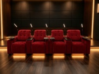 Canapé inclinable électrique Red Velvet pour home cinéma avec éclairage LED, table d'appoint et port USB, siège de cinéma pour salle multimédia privée de villa