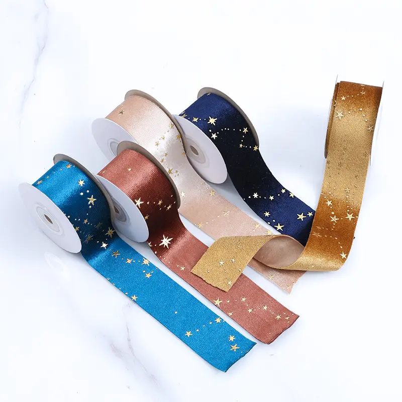 Fita Decorativa Rolo Single Sided Luxo Velvet Ribbon 3.8cm Hot Stamping Tecido Ribbon Garland