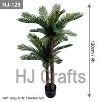 Vente en gros de palmier sago artificiel de 1,2 m, plante de cycas artificielle à double tête de 4 pieds en pot pour la décoration intérieure et extérieure des maisons et des hôtels tropicaux