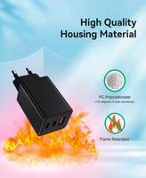 Chargeur à 3 ports 65W GaN EU (USB-A + 2x USB-C) | Chargeur d'ordinateur portable certifié CE GS PD3.0/QC3.0 Montre intelligente pour écouteurs PC ignifugés