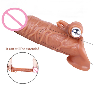 Reusable Silicone Magic Vibration Sleeve <strong>Long</strong> <strong>Lasting</strong> Crystal Penis Extension <strong>Condom</strong> for Sex Products SKIN Color - Product Image 1