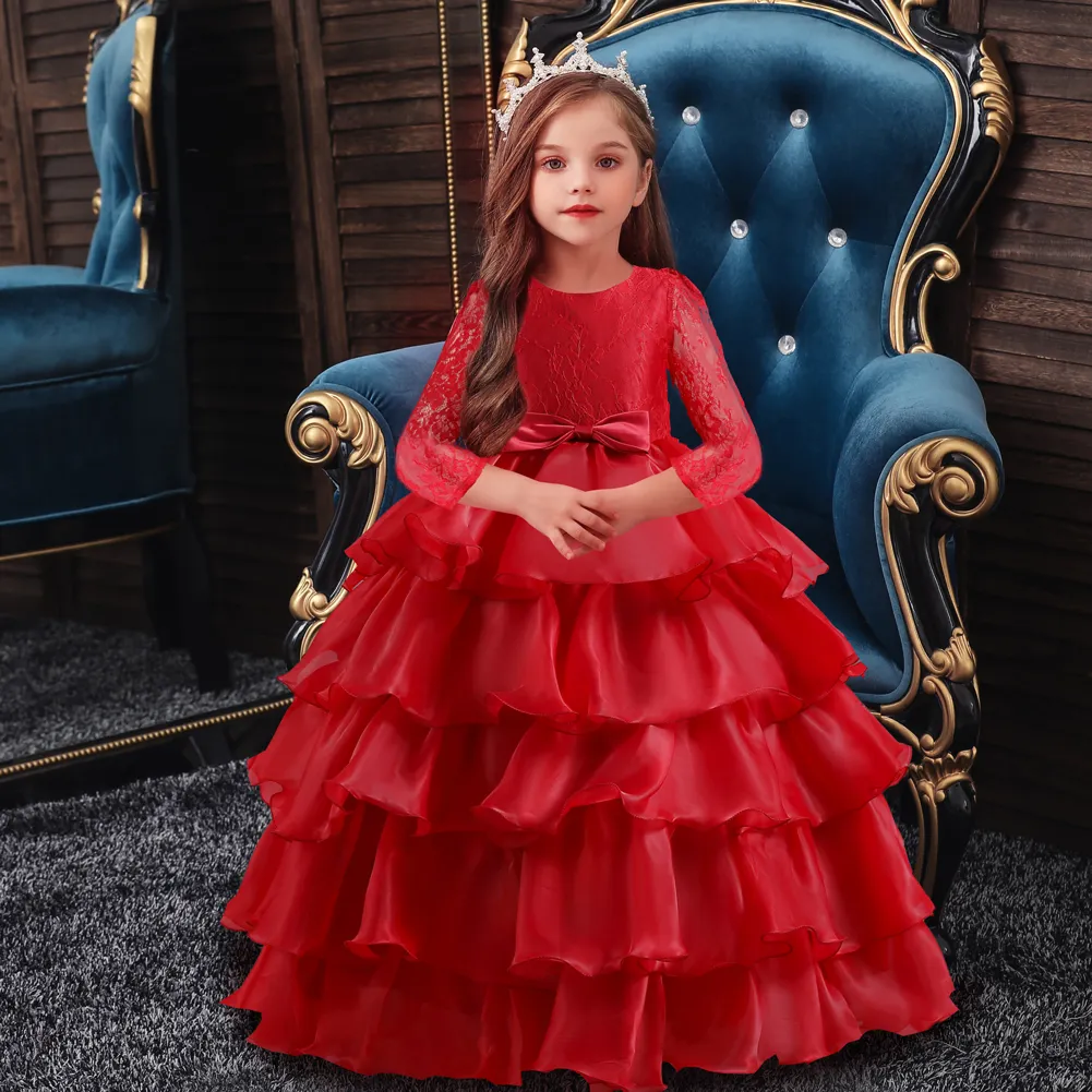 Leisure and lovely hollowed out birthday party dress for kids girl princess multi layer flower tutu dress of 10 years old