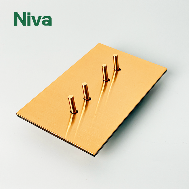 Niva Brass Toggle Wall Light Switches Stainless Steel Panel UK Standard 4 Gang Electrical Switch Home Solution