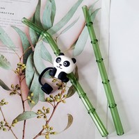 Pajita Ecológica de Vidrio de Borosilicato Alto con Diseño de Bambú Simulado y Tapa Antipolvo de Silicona con Forma de Panda, 200mm, Color Personalizado