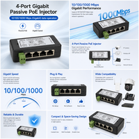 Inyector POE Gigabit de 4 Canales, Fuente de Alimentación a través de Ethernet para Cámara IP y Punto de Acceso