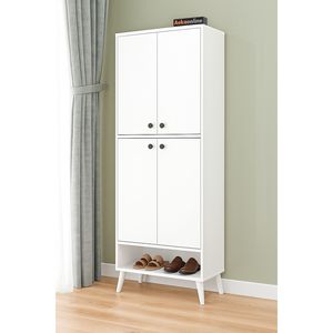 Moderno Zapatero de Madera Blanca de 4 Puertas, Organizador con 9 Estantes, Mueble de Almacenamiento Multiusos para Despensa, Convertible y Extensible - Product Image 5
