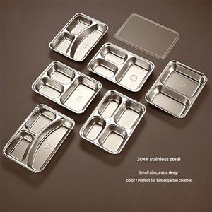 Plateau de cantine scolaire en acier inoxydable pour enfants, assiette à déjeuner divisée en 3 compartiments, vaisselle de maternelle - Product Image 5