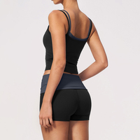 Set Olahraga Wanita YIYI, Celana Pendek Lipat Pinggang Tinggi, Bra Anti-Slip, Tank Top 2 in 1, Set Yoga Pinggang Tinggi