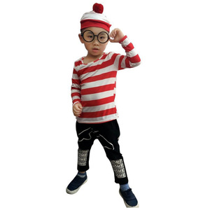 Maglietta a Righe 'Dov'è Waldo' per Ragazzi, Costume Wally con Occhiali, Cappello e Calzini, Costume Cosplay Unisex per Adulti - Product Image 3