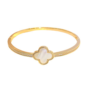 Four Leaf Clover Shell <b>Bracelet</b> Gold And Silver Micro Set Zircon 18K Gold Plated <b>Copper</b> Women's Jewelry Party Fashion Charm - Product Image 5