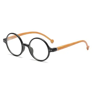 New Arrive Retro Classic Round Wooden Anti Blue Ray Men Women Read Eyeglasses Bamboo Plastic Frame Eyewear 5067