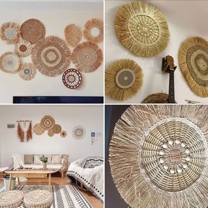 Fibre synthétique rotin mur fait à la main Art décor <span class=keywords><strong>macramé</strong></span> suspendu pour arc panier <span class=keywords><strong>bleu</strong></span> et gris décorations en métal - Product Image 2