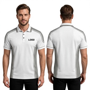 <b>White</b> Gray Patchwork Short Sleeve <b>Polo</b> Shirt <b>Men</b> Quick Dry Sporty Design Custom Logo Front Print Knitted Polyester Bangladesh - Product Image 1