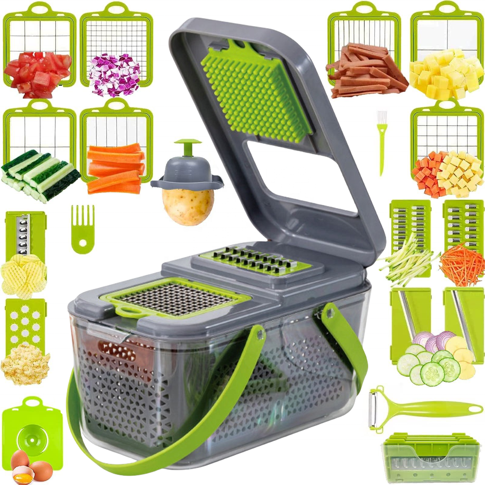 22 trong 1 Rau cắt với cống giỏ salad cắt lưỡi rau và trái cây cắt rau Chopper Slicer