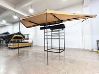 Toldo de 180 Grados con Doble Poste, LED Integrado, Impermeable, Patas Ajustables, para Vehículo, Camping, Coche