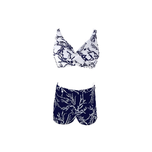 Set bikini HDJ con pantaloncini a vita alta, top push-up, costume da bagno taglie forti per la spiaggia, motivo a piante, set da 2 pezzi - Product Image 1