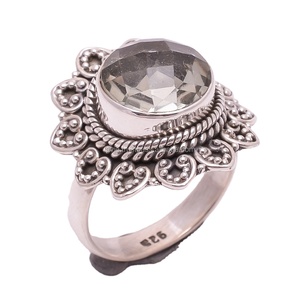 925 <b>Solid</b> <b>Silver</b> Classic Australian Jewelry Ring with Natural Green Amethyst Gemstone for Engagement Wedding or Anniversary - Product Image 1