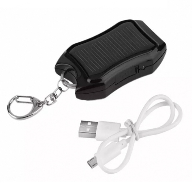High Quality Customized Solar Keychain Charger Mini Mobile Power Bank Supply LED Flashlight USB Emergency Charging