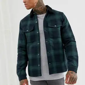 녹색 체크에 있는 남자 양털 고리 덧대진 안대기 Overshirt 를 위한 OEM 제조자 셔츠