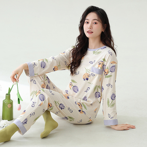 롱드 여성용 긴팔 V넥 나이트가운 <span class=keywords><strong>CVC</strong></span> 혼방 소재 수분 흡수 속건 부드럽고 통기성 좋은 캐주얼 홈웨어 - Product Image 1