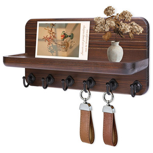 Wooden Wall Mounted Storage <b>Rack</b> With Retro Hooks And <b>Shelf</b> For Keys Coat Organizer Living Room Front Door - Product Image 2