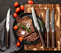 AMSZL Ensemble de 4 couteaux à steak personnalisés en acier inoxydable japonais à haute teneur en carbone avec manche en bois pakka Boîte-cadeau incluse