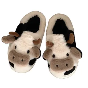 Cute Cow Design Plush Slipper Lovely Girl Bedroom Slipper Soft Sole Warm Home Slippers Women