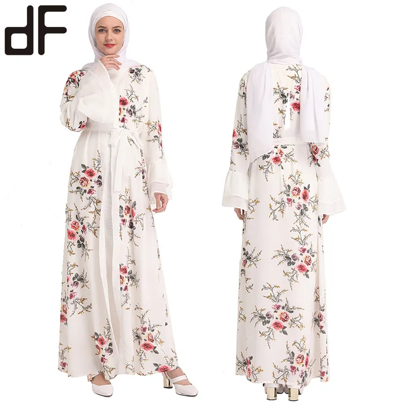 OEM Ramadan 2022 Praying Clothes Women Islamic Clothing Omani Abaya Designs Chiffon Floral Printed Long Sleeve Muslim Dresses