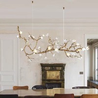 Lampe à branches tout en cuivre, fleur de magnolia en céramique, art rétro, villa, style zen, salle de thé de style chinois moderne, lustre, luxe léger
