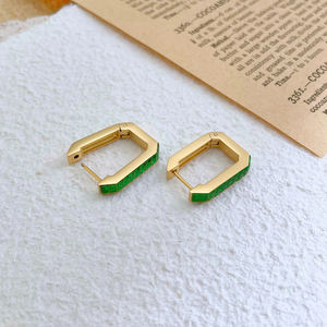Серьги-толстовки из нержавеющей стали 316L квадратные зеленые Багеты с цирконием, сережки 18 карат, золотые геометрические красочные обручи, оптовая продажа - Product Image 5
