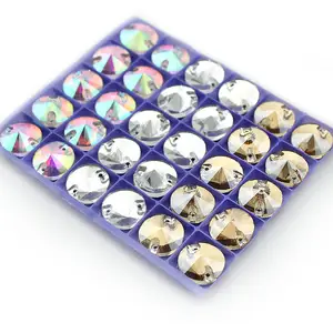8Mm-16Mm Kancing Penjarak Batu Jahit Berlian Imitasi Perak Warna AB Kristal Bulat untuk Perhiasan Garmen 30-100 Buah
