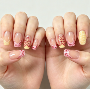 Ongles à presser Dihang en forme de cercueil, motif camélia en <span class=keywords><strong>dentelle</strong></span> peinte à la main - Product Image 1