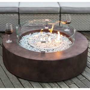 <span class=keywords><strong>Cheminée</strong></span> extérieure de forme ronde marron béton de 34 po avec pare-vent en verre pour foyer - Product Image 3