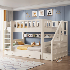 Litera Infantil Moderna de Madera Blanca con Almacenamiento, Tobogán, Valla de Seguridad y Colchón para Niños Pequeños - Product Image 6