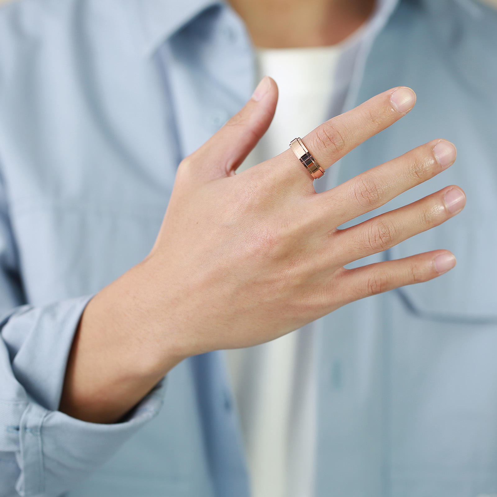 Holzschmuck Herren BCughia Herrenring Edelstahl – Schlichtes Oval