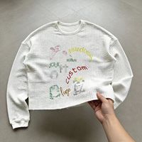 T-shirt ample à manches longues en maille gaufrée pour homme, style streetwear, impression DTG de haute qualité, logo personnalisé, hip-hop
