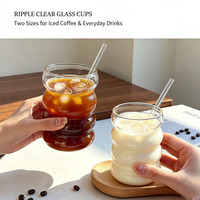 Verres à bulles ondulés 350 ml, à paroi épaisse, robustes, étanches, avec pailles en verre, pour smoothies/café