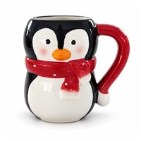 Tasse en céramique Pingouin 550 ml, peinte à la main, sculptée en 3D, avec écharpe rouge, finition brillante, tasse fantaisie animale pour chocolat et thé