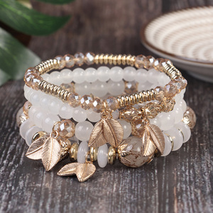 Cross-border Best-selling Bohemian Unisex Gift Leaf Ethnic-style Pendants Elastic Cord Beaded Design Multi-layer Style <b>Bracelet</b> - Product Image 4